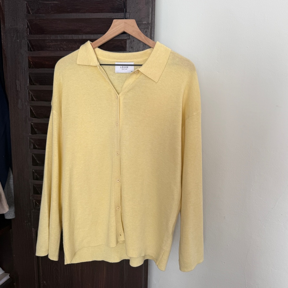 Legoe Heritage Pale Yellow Knit Button-Up Top